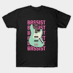 Bassist Repeated Text J-Style Bass Guitar Body T-Shirt